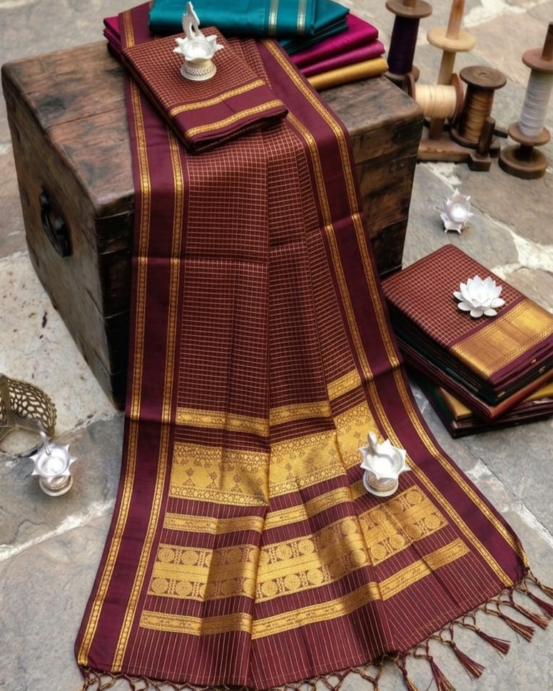 Classic Korvai Zari Checked Cotton Saree